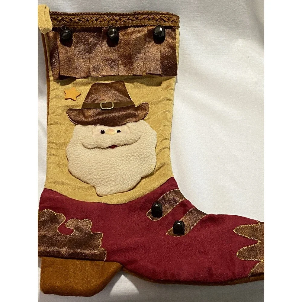 Stocking Christmas Cowboy Boot Christmas red boot With Santa Western Style Decor